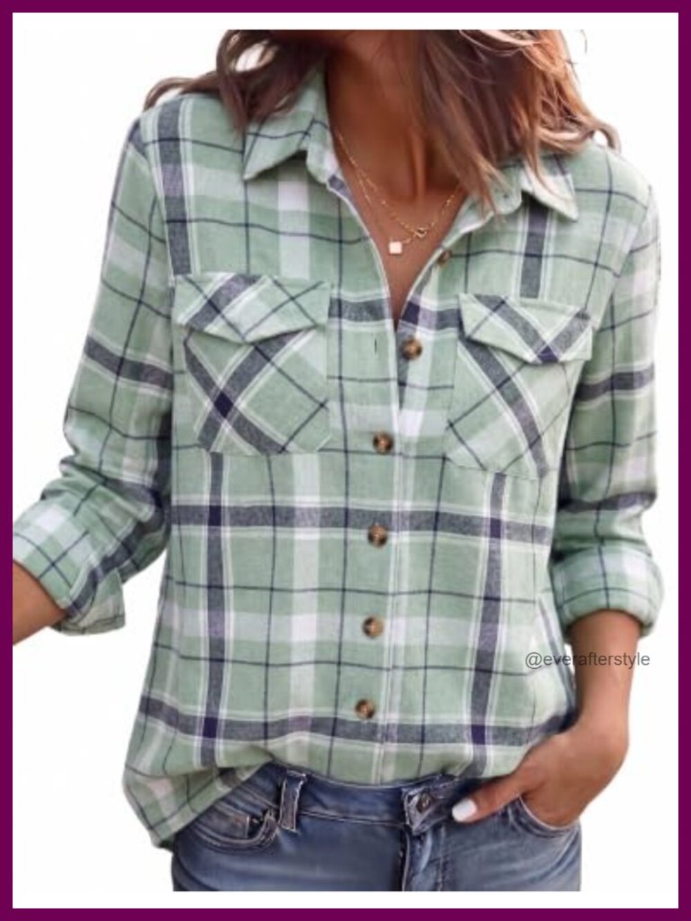 Women's Plaid Flannel Button Down Shirt with Pockets Long Sleeve